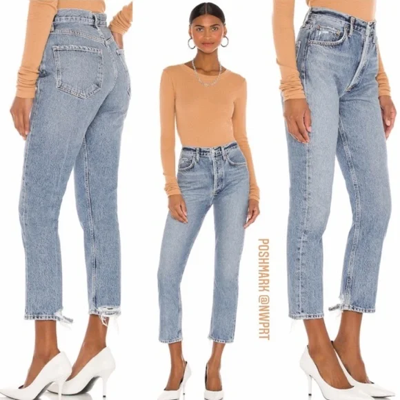 AGOLDE ✰ Riley Emulsion High Rise Waist Straight Leg Crop Destructed Hem 24